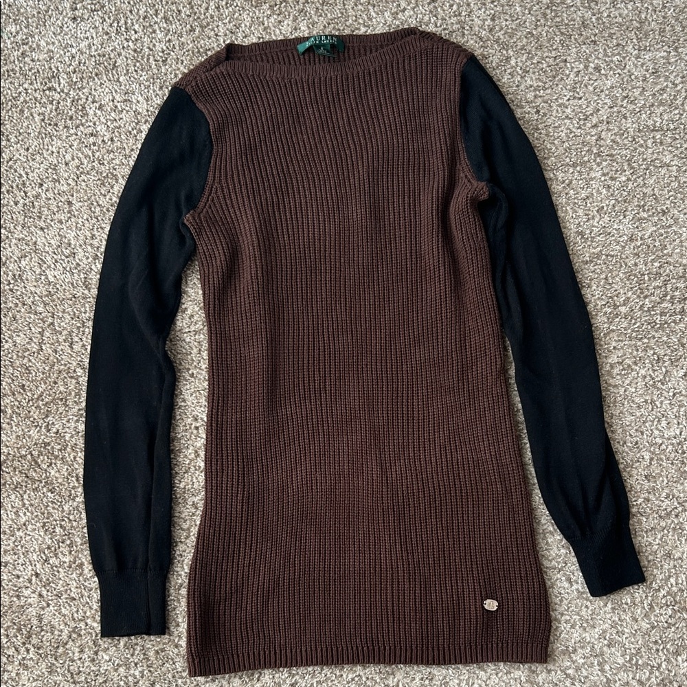 Classic Ribbed Two Toned Vintage Ralph Lauren Brown Knit Sweater